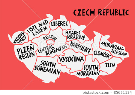 Vector hand drawn stylized map of Czechia regions. Travel illustration. Czech Republic geography illustration. Europe map element 85651154