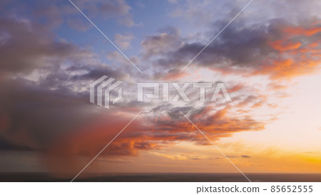 Sunset Bright Dramatic Sky. Scenic Colorful Sky At Sunset Dawn. 85652555