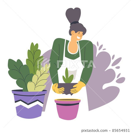 Female character planting woman with plants in pot Female character planting woman with plants in pot 85654931