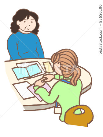 Schizophrenia: A woman who receives an explanation of the disability welfare system at the disability welfare section Schizophrenia: A woman who receives an explanation of the disability welfare system at the disability welfare section 85656190