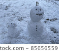 A child made a snowman with a little snow 85656559