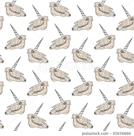 Vector seamless pattern of hand draw unicorn skull 85656666
