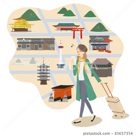 A young woman who goes around famous sightseeing spots in Kyoto 85657354