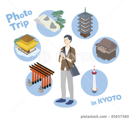 一邊用相機拍京都名勝，一邊去觀光的男人 85657360
