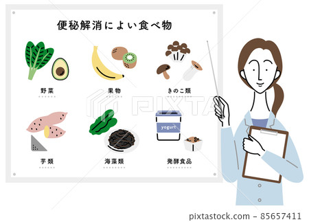 Female doctor explaining foods that are effective for constipation (Japanese ver.) Female doctor explaining foods that are effective for constipation (Japanese ver.) 85657411