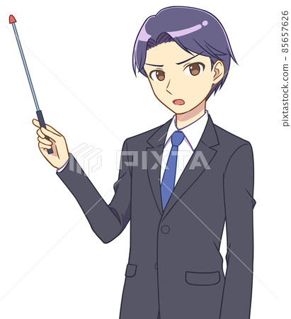 A man in a suit with a pointer gets angry 85657626