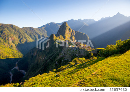 Sunrise on Machu Picchu, the lost city of inca - Peru. 85657680