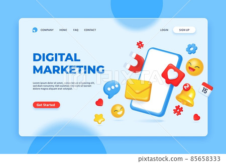 Digital marketing, online communication concept with 3d social media icons. Internet advertising strategies and targeting vector landing page 85658333