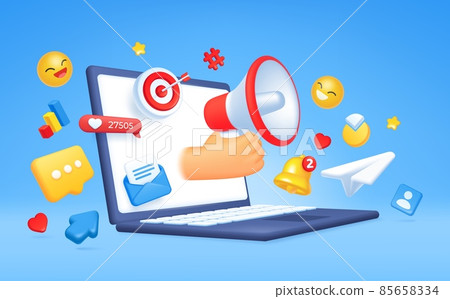 3d digital marketing, social media and online communication concept. Targeted advertising, internet business promotion vector illustration 85658334
