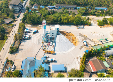 Aerial top view of factory industry. Electricity tower building in energy, transportation, logistic or environment concept. Manufacturing workshop station. 85658686