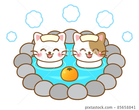 貓在露天浴池的插圖素材3 85658841