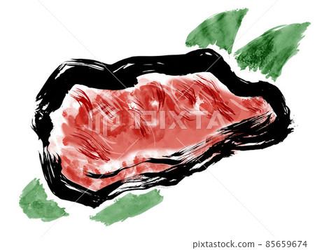 Japanese style hand-drawn brush illustration of raw beef steak chunks Japanese style hand-drawn brush illustration of raw beef steak chunks 85659674