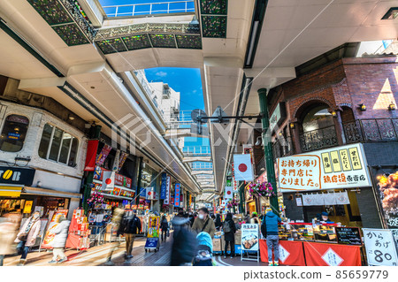 View of Kawasaki cityscape in Japan, such as the popular shopping street "Ginryugai" in front of Kawasaki station and Don Quixote View of Kawasaki cityscape in Japan, such as the popular shopping street "Ginryugai" in front of Kawasaki station and Don Quixote 85659779