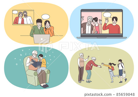 Online communication and Happy family concept Online communication and Happy family concept 85659848