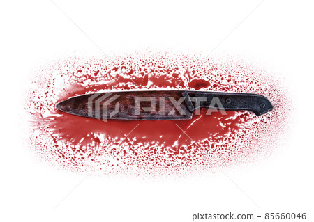 Knife blade in red blood on white background 85660046