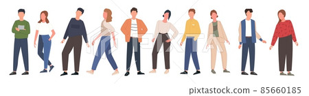 Set multicultural group of people isolated on white background. Multiracial diversity character standing together in line. Vector illustration Set multicultural group of people isolated on white background. Multiracial diversity character standing together in line. Vector illustration 85660185