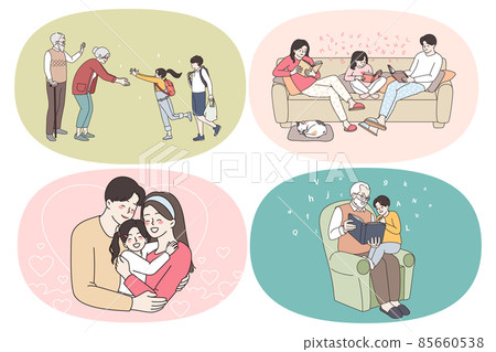 Happy family and spending time with relatives concept Happy family and spending time with relatives concept 85660538