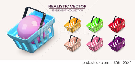 Collection of glossy flying realistic shopping carts in different colors Collection of glossy flying realistic shopping carts in different colors 85660584