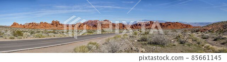 Panoramic picture of colorful rock formation in the valley of fire state park in Nevada x 85661145