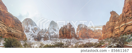 Panorama from Zion National Park in winter 85661167