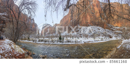 Panorama from Zion National Park in winter 85661168