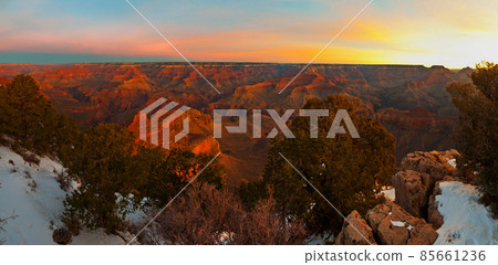 Panorama from the Grand Canyon south side in winter 85661236