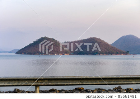 Mountain on srinagarind dam with barrier rail 85661481