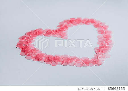 Heart rose coins pink round medals, heart-shaped frame petals, love concept Heart rose coins pink round medals, heart-shaped frame petals, love concept 85662155