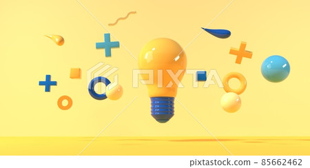 Light bulb with flying geometric shapes - 3D 85662462