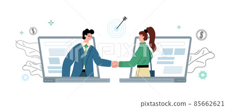 Online partnership, agreement or interview between business partners in flat Online partnership, agreement or interview between business partners in flat 85662621