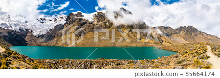 Lake and glacier at Huaytapallana mountain in Huancayo, Peru 85664174