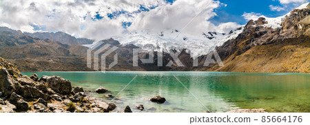 Lake and glacier at Huaytapallana mountain in Huancayo, Peru 85664176