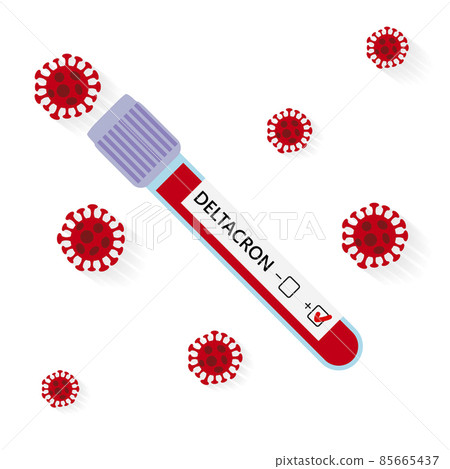 Deltacron, new variant of coronavirus COVID-19 symbol and test tube containing blood that tested positive in blood. dangerous new mutation of coronavirus, composed of Delta and Omicron DNA Deltacron, new variant of coronavirus COVID-19 symbol and test tube containing blood that tested positive in blood. dangerous new mutation of coronavirus, composed of Delta and Omicron DNA 85665437