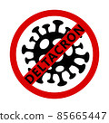 Abstract virus strain model Novel coronavirus Deltacron is crossed out with red STOP sign 85665447