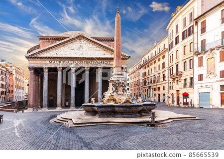 The Pantheon and the obelisk, full view, Rome, Italy 85665539