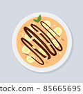 Thin pancake with chocolate, banana and peanuts. 85665695