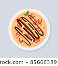 Thin pancake with chocolate,strawberries,peanuts. 85666389