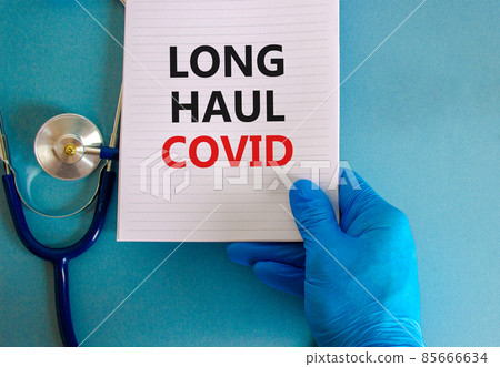 COVID-19 long-haul covid symptoms symbol. White card with words Long haul covid. Doctor hand, stethoscope, beautiful blue background, copy space. Medical, COVID-19 long-haul covid symptoms concept. COVID-19 long-haul covid symptoms symbol. White card with words Long haul covid. Doctor hand, stethoscope, beautiful blue background, copy space. Medical, COVID-19 long-haul covid symptoms concept. 85666634
