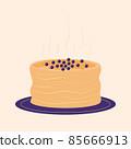 Fried thin pancakes with blueberries on a plate. 85666913