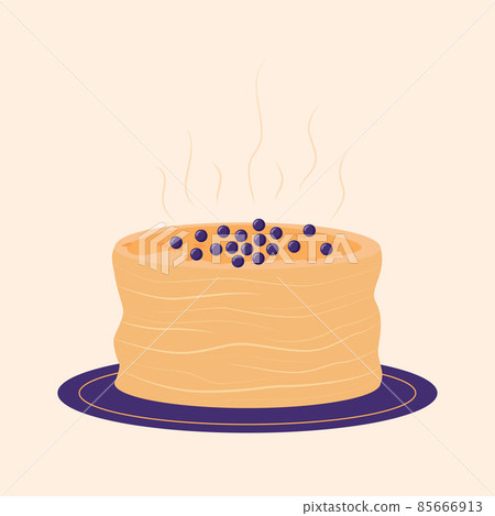 Fried thin pancakes with blueberries on a plate. 85666913