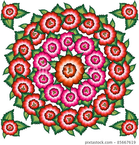 Mexican floral embroidery pattern, ethnic colorful Mandala native flowers folk fashion design. Embroidered Traditional Textile Style of Mexico, vector isolated on white background Mexican floral embroidery pattern, ethnic colorful Mandala native flowers folk fashion design. Embroidered Traditional Textile Style of Mexico, vector isolated on white background 85667619