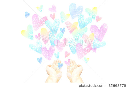 用水彩畫的心和手的集合 用水彩畫的心和手的集合 85668776