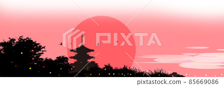 夕陽下寺廟剪影的景觀 85669086