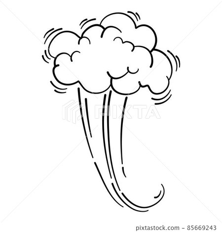 Speed cloud motion effect. Cartoon comic line clouds, moving smoke puff, funny fart, air jump blow wind dust, boom bubble explosion, spiral energy, windy shape neat vector. Illustration smoke comic 85669243