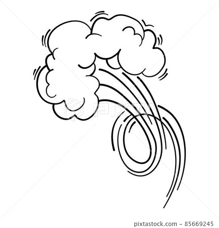 Speed cloud motion effect. Cartoon comic line clouds, moving smoke puff, funny fart, air jump blow wind dust, boom bubble explosion, spiral energy, windy shape neat vector. Illustration smoke comic 85669245