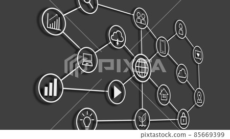通過線 3D 連接的圖標（計算機、智能手機、人類、生態等） 85669399