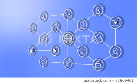通過線 3D 連接的圖標(計算機、智能手機、人類、生態等) 通過線 3D 連接的圖標(計算機、智能手機、人類、生態等) 85669401