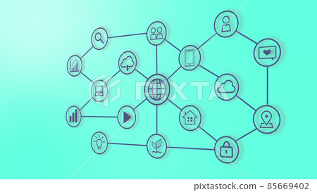 通過線 3D 連接的圖標(計算機、智能手機、人類、生態等) 通過線 3D 連接的圖標(計算機、智能手機、人類、生態等) 85669402