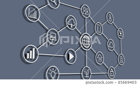 通過線 3D 連接的圖標（計算機、智能手機、人類、生態等） 85669403