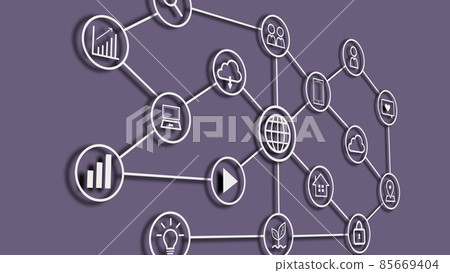 通過線 3D 連接的圖標（計算機、智能手機、人類、生態等） 85669404